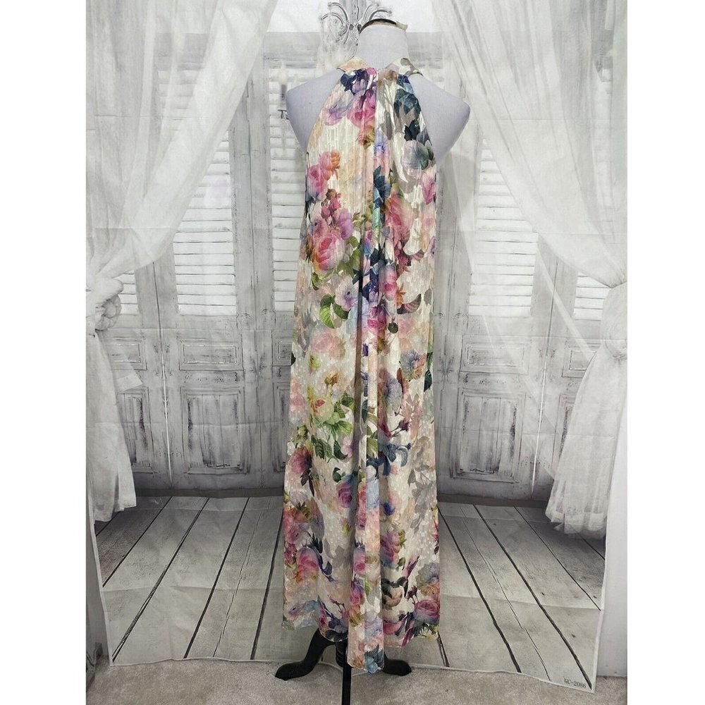 Alex Marie Ivory Pink Floral Long Maxi Sleeveless V Neck Halter Dress Easter NEW - Picture 3 of 11